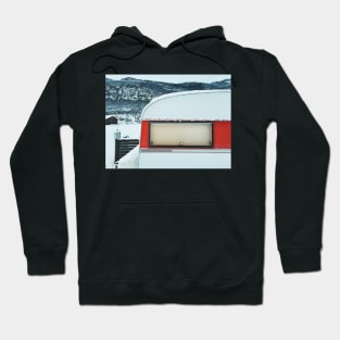 Snow-Covered Caravan in Frozen Winter Landscape in Scandinavia Hoodie